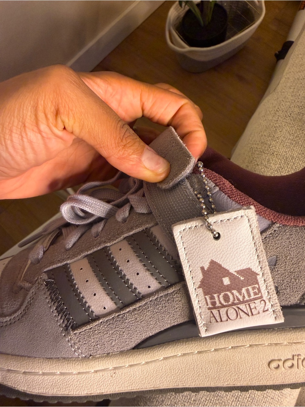 adidas Suede Sneaker in Gray with Burgundy Accents